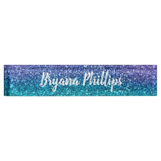 Paarse lavender en Blauwgroen Aqua Green Sparkly G Naambordje (Voorkant)