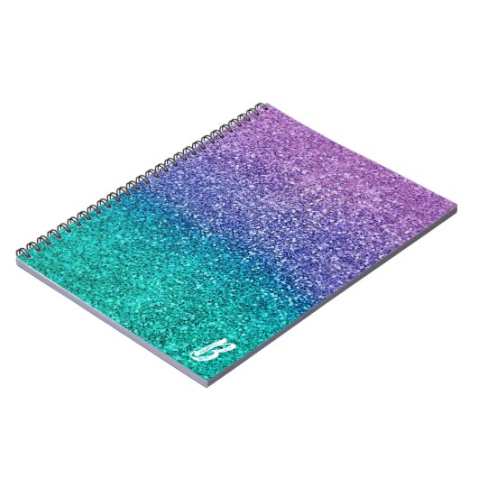 Paarse lavender en Blauwgroen Aqua Green Sparkly G Notitieboek (Linkerzijde)