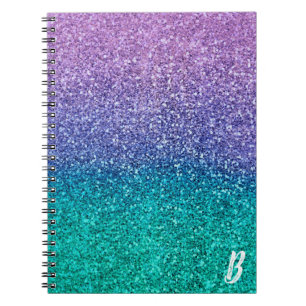 Paarse lavender en Blauwgroen Aqua Green Sparkly G Notitieboek