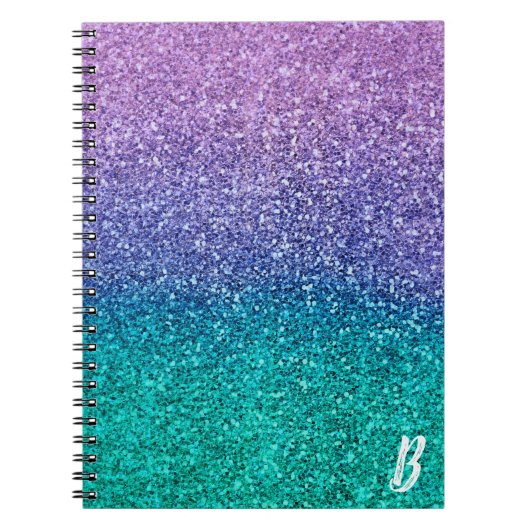 Paarse lavender en Blauwgroen Aqua Green Sparkly G Notitieboek (Voorkant)