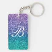 Paarse lavender en Blauwgroen Aqua Green Sparkly G Sleutelhanger (achterkant)