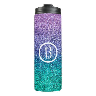 Paarse lavender en Blauwgroen Aqua Green Sparkly G Thermosbeker