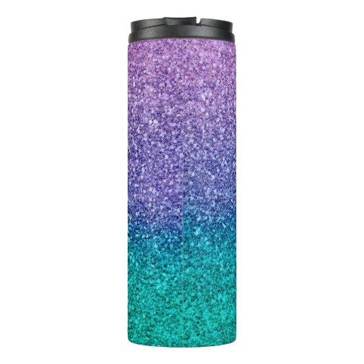 Paarse lavender en Blauwgroen Aqua Green Sparkly G Thermosbeker (Achterkant)