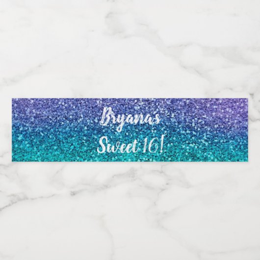 Paarse lavender en Blauwgroen Aqua Green Sparkly G Waterfles Etiket (Enkel label)