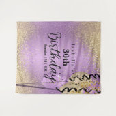 Paarse lavender en Gold Glitter Birthday Wandkleed (Voorkant (horizontaal))