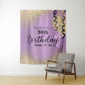 Paarse lavender en Gold Glitter Birthday Wandkleed (In situ)