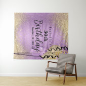 Paarse lavender en Gold Glitter Birthday Wandkleed (In Situ (horizontaal))