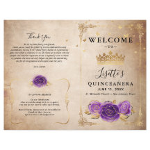 Paarse lavender en Gold Rozen Quinceanera-programm