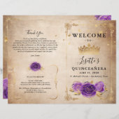 Paarse lavender en Gold Rozen Quinceanera-programm (Voorkant / Achterkant)