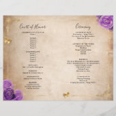 Paarse lavender en Gold Rozen Quinceanera-programm (Achterkant)