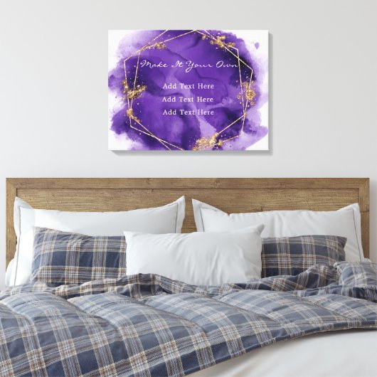 Paarse lavender en Gold Waterverf Wedding Canvas Afdruk (Insitu (Slaapkamer))