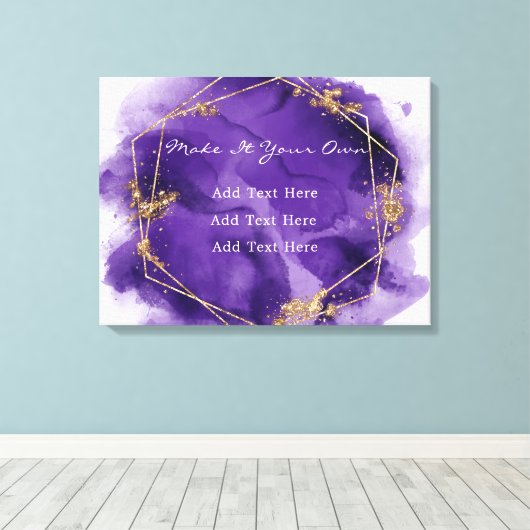 Paarse lavender en Gold Waterverf Wedding Canvas Afdruk (Insitu (Houten vloer))