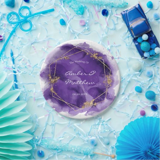 Paarse lavender en Gold Waterverf Wedding Papieren Bordje (Feest)
