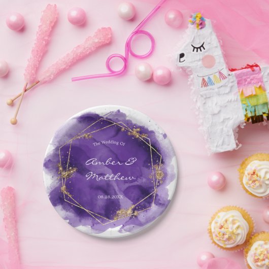 Paarse lavender en Gold Waterverf Wedding Papieren Bordje (Feest)