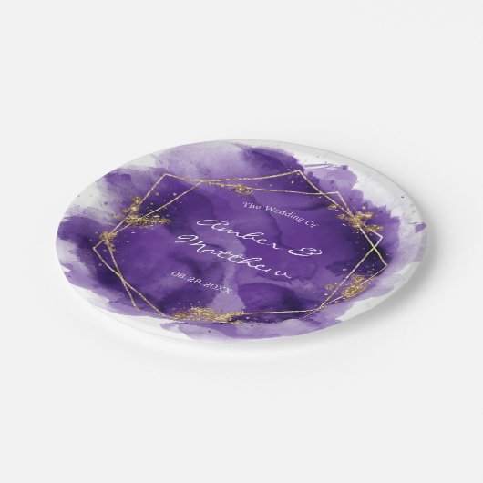 Paarse lavender en Gold Waterverf Wedding Papieren Bordje (Gekanteld)