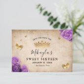 Paarse lavender en gouden Rozen Elegant Save The Date (Staand voorkant)