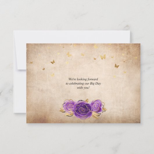 Paarse lavender en gouden Rozen Elegant Save The Date (Achterkant)
