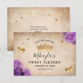 Paarse lavender en gouden Rozen Elegant Save The Date (Voorkant / Achterkant)