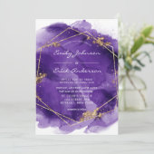 Paarse lavender en goudverf Geometric Wedding Kaart (Staand voorkant)