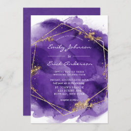 Paarse lavender en goudverf Geometric Wedding Kaart