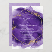 Paarse lavender en goudverf Geometric Wedding Kaart (Voorkant / Achterkant)