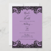 Paarse lavender en zwarte kant Elegant Wedding Kaart (Voorkant)