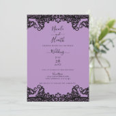 Paarse lavender en zwarte kant Elegant Wedding Kaart (Staand voorkant)