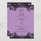 Paarse lavender en zwarte kant Elegant Wedding Kaart (Voorkant / Achterkant)