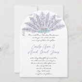 Paarse lavender feether Fan Wedding Kaart (Voorkant)