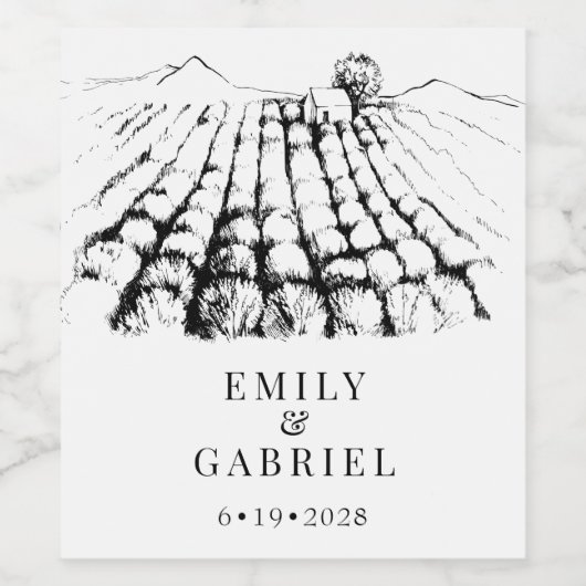 Paarse lavender Fields Waterverf Wedding Wijn Etiket (Enkel label)