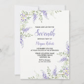  Paarse lavender Floral 7e verjaardag Uitnodiging (Voorkant)