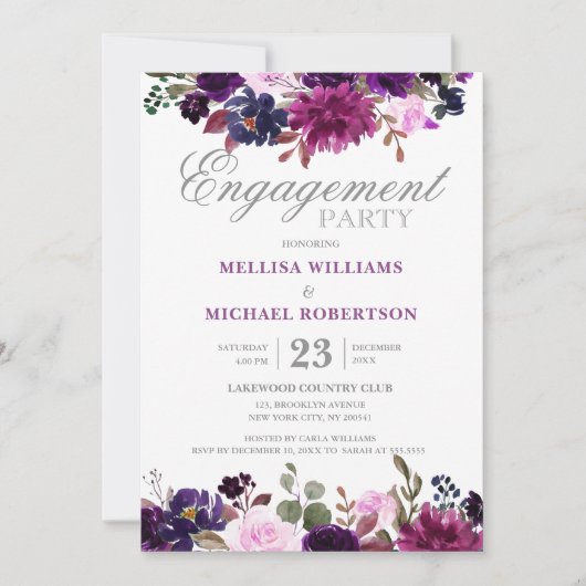 Paarse Lavender Floral Boho Engagement Kaart (Voorkant)