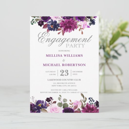 Paarse Lavender Floral Boho Engagement Kaart (Staand voorkant)