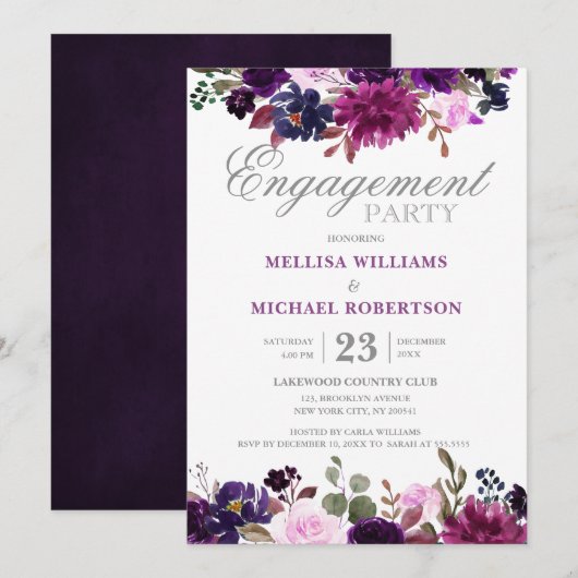 Paarse Lavender Floral Boho Engagement Kaart (Voorkant / Achterkant)