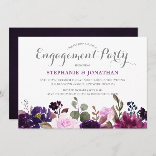 Paarse Lavender Floral Boho Engagement Party Kaart (Voorkant / Achterkant)