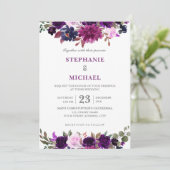 Paarse Lavender Floral Boho Wedding Uitnodiging (Staand voorkant)