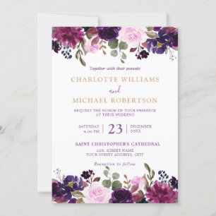 Paarse Lavender Floral Boho Wedding Uitnodiging