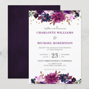 Paarse Lavender Floral Boho Wedding Uitnodiging