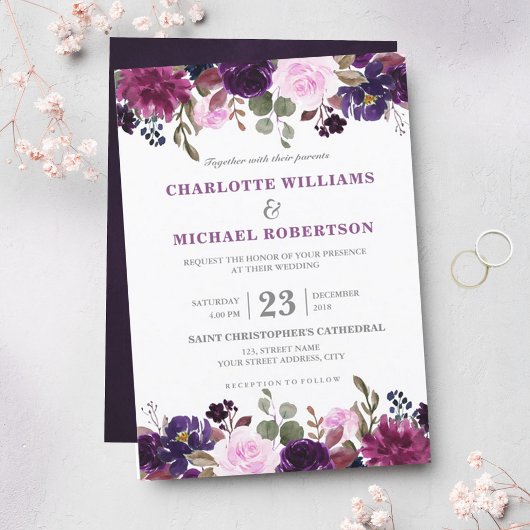 Paarse Lavender Floral Boho Wedding Uitnodiging