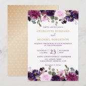Paarse Lavender Floral Boho Wedding Uitnodiging (Voorkant / Achterkant)