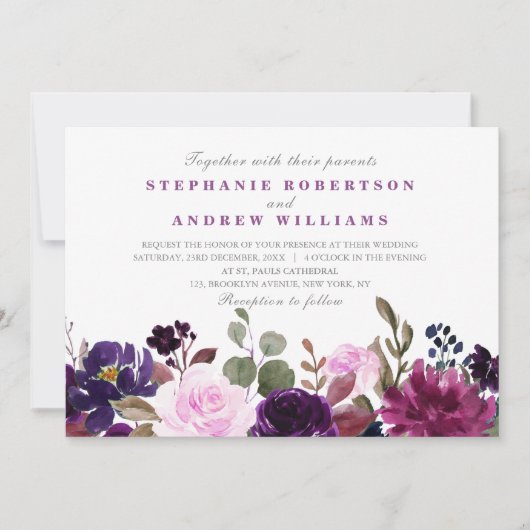 Paarse Lavender Floral Boho Wedding-uitnodiging Kaart (Voorkant)