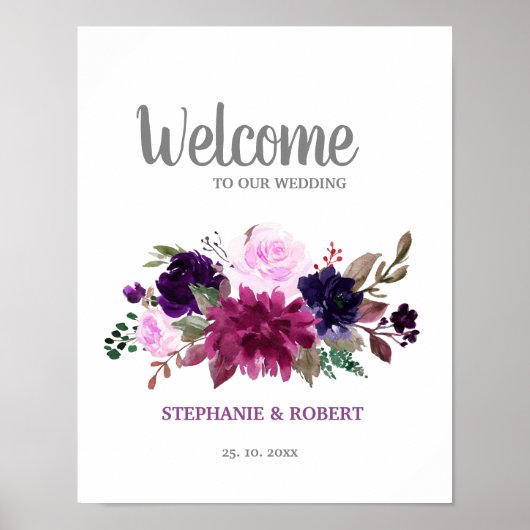 Paarse Lavender Floral Boho Wedding Welkomstwoord Poster (Voorkant)