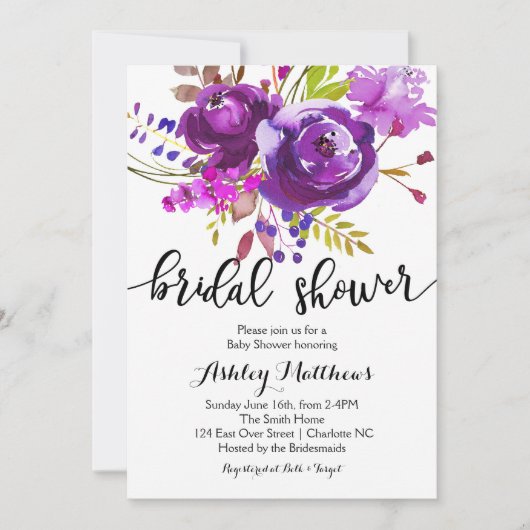 Paarse lavender Floral Bridal Shower Kaart (Voorkant)