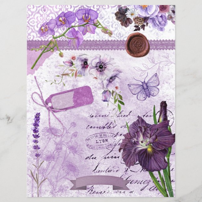 Paarse lavender Floral Collage Scrapbook Paper (Voorkant)