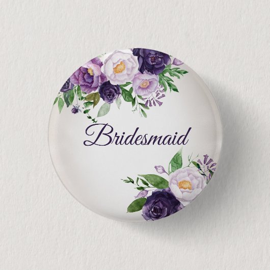 Paarse Lavender Floral Greenery Bridesmaid Ronde Button 3,2 Cm (Voorkant)