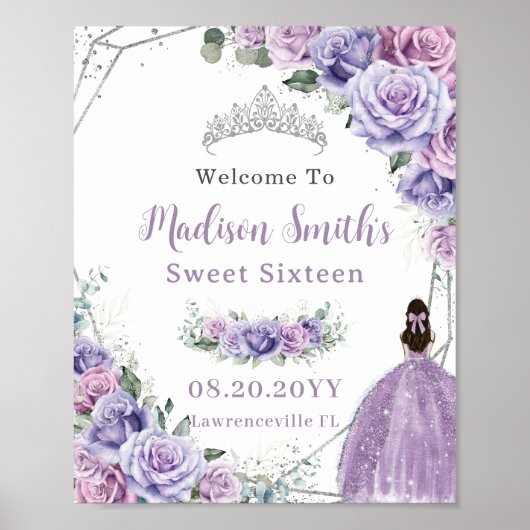 Paarse Lavender Floral Princess Sweet 16 Birthday Poster (Voorkant)