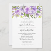 Paarse lavender Floral Roos Wedding Kaart (Voorkant)