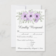 Paarse lavender Floral Script Wedding RSVP Kaart