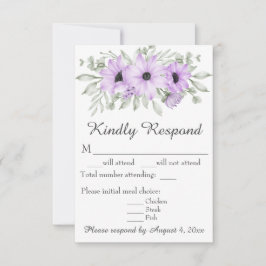Paarse lavender Floral Script Wedding RSVP Kaart