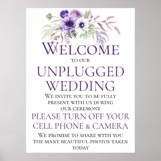 Paarse Lavender Floral Unplugged Wedding Ceremony Poster (Voorkant)